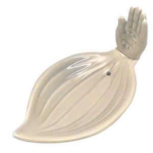 Gray Glazed Ceramic Hamsa Hands Incense Holder